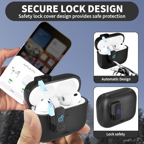 Image of for AirPods Pro 3 Case(2025) with Secure Lock Clip, Automatic Pop-up Full Drop Protective Hard Cover for Apple AirPod Pro 3rd Generation with Lanyard & Cleaning Kit (Black-A)