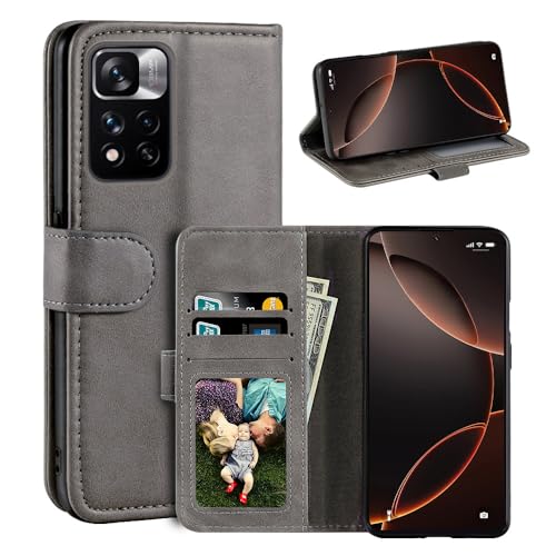 UOGNADGD ���U�[�t���b�v�J�o�[ Xiaomi Redmi Note 11 Pro 5G China �Ƃ̌݊������� �J�[�h�X���b�g�t���E�H���b�g�P�[�X�A�}�O�l�b�g�N���[�W���[�A�L�b�N�X�^���h�ARFID�ϏՌ��t�H���I (�O���[)