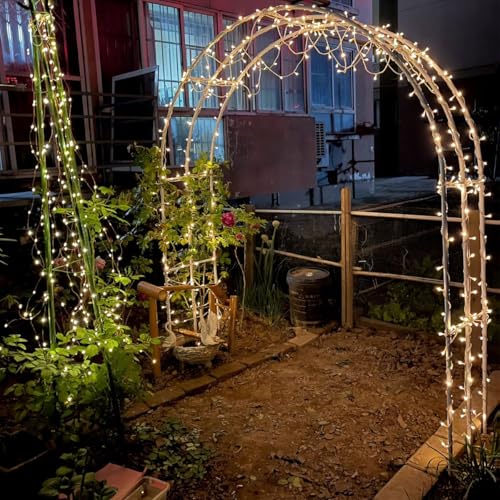 Metalowy łuk ogrodowy z podstawą 100 x 220 cm – podpórka dla roślin pnących do róż, dekoracji ślubnej, kratki tarasowej, pergoli, dostępna w rozmiarach 140 i 350 cm, eleganckie, białe wykończenie