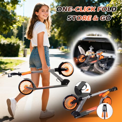 Image of Nattork Kick Scooter for Age 6+ Kids Teens Adults, Max Load 240 LBS, Adjustable Height Foldable with 8 inch Large Wheels, Anti-Shock Suspension
