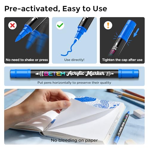 Image of Betem 2 Blue Paint Markers for Glass, Dual Tip Acrylic Paint Pens