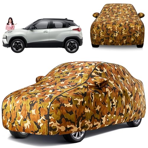 Image of Waterproof Car Body Cover for Tata Punch with Mirror Pocket, Soft Cotton Lining, Triple Stitched (Heat Resistant Metallic - Jungle