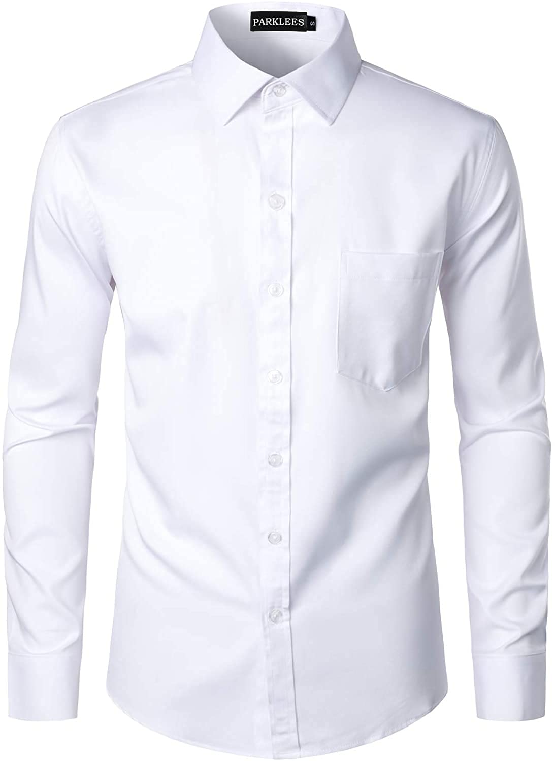 PARKLEES Camisa de vestir urbana elegante informal de negocios, ajustada, de manga larga, con botones y bolsillo para hombre