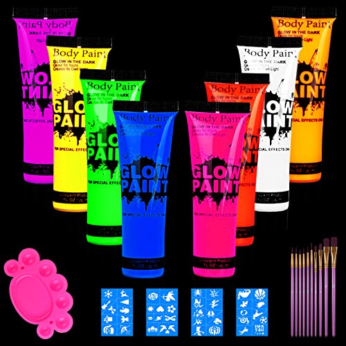 Lookmee Uv Glow Blacklight Neon Face And Body Paint, 0.84Oz Set Of 8 Tubes , Uv Blacklight Neon Fluorescent, Glow In The Dark Face Body Paints,Glow In Dark Party Supplies #TOP3