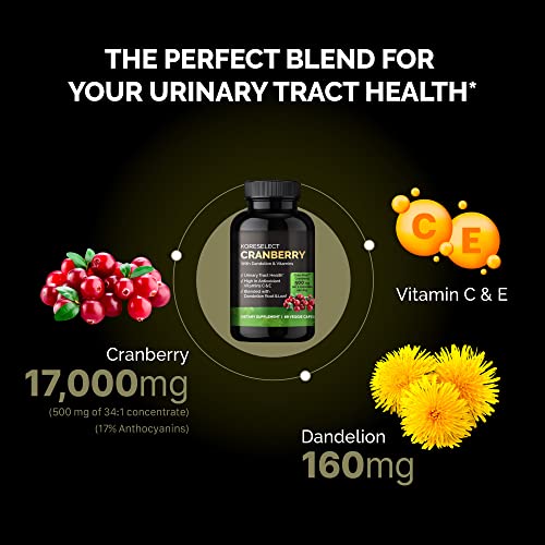 Koreselect Cranberry 17,000Mg With Dandelion & Vitamins, Uti Relief, Antioxidant Supplement, Immune Support, Bladder Health For Women & Men 60 Vegan Capsules #TOP2
