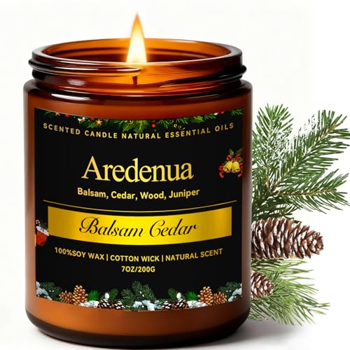 Balsam Cedar Candle | Christmas Scented Candle - Long Lasting Christmas Tree Pine Scent, Winter Holiday Candles - 7 oz Soy Candles Home Scented, Xmas Holiday Gift for Men & Women