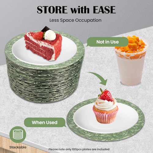 Set de 100 platos reutilizables verdes de 13 pulgadas miniatura 3