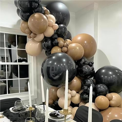 Image of 150pcs Dark Brown Balloons Different Sizes Pack, 18 12 10 5 Inch Party Balloon Garland Arch Kit for Birthday Wedding Gender Reveal Boho Party Decorations(With 2 Ribbons)
