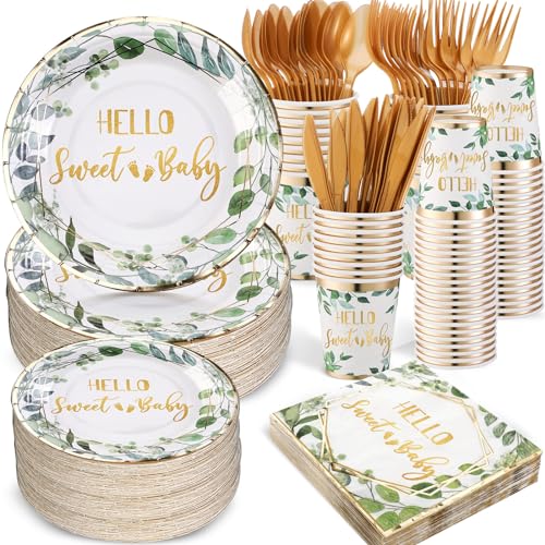 Yungyan 400 Pcs Baby Shower Dinnerware for 50 Guest Baby