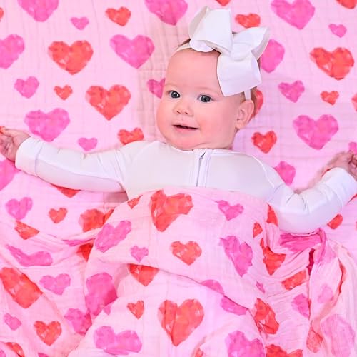Image of LollyBanks Muslin Swaddle Blankets, 100% Cotton Baby Blankets for Girls, Soft and Lightweight 47 x 47 Inches Newborn Swaddle, Gentle Infant Blankets, Nursery Essentials (Gemstone Heart Print)