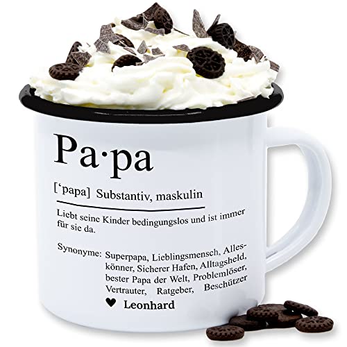Emaille Tasse Blechtasse - zum Vatertag - Papa Definition Substantiv Geschenkidee Geburtstag Papi Geschenk Weihnachten Danke sagen - 300 ml - Weiß Schwarz - geschenke personalisierte