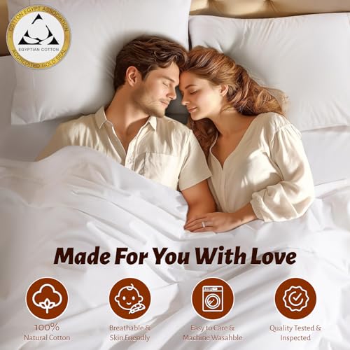 Shilucheng 100% Egyptian Cotton Sheets Set - 1000 Thread Count,Luxury Cotton Bed Sheets,Breathable & Cooling Bedding and Pillow Cases, 16 Inch Deep Pocket - 4 Piece (White, Full)