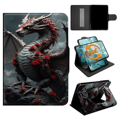 360° Rotating Case for iPad Pro 11 Inch 2022/2021/2020/iPad Air 5th/4th Generation, PU Leather Stand Cover with Hand Strap & Magnetic Clasp, Auto Wake/Sleep, Rose Dragon