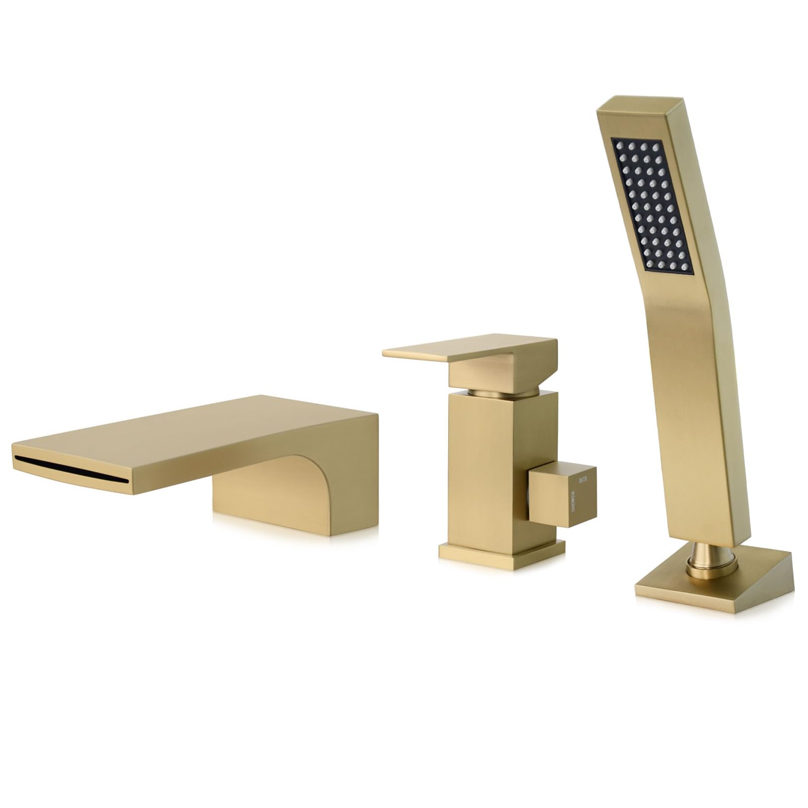 Robinet Baignoire 3 Trous, Mitigeur avec Douchette 3 Trous, Robinetterie de Baignoire Cascade, Or Brossé, 6Y4OK