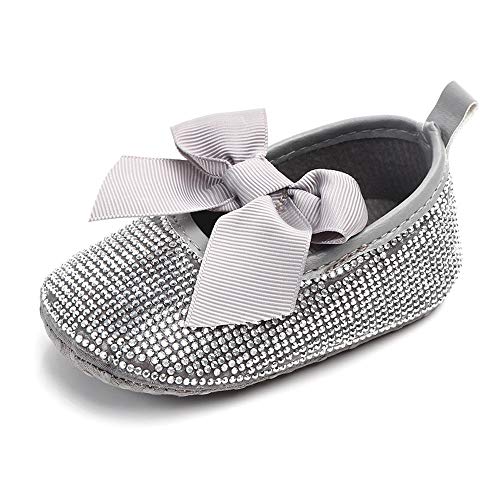 Baby Girls Mary Jane Flats Sparkly Bow Diamonds Princess Dress Shoes Anti-Slip Infant Crib Shoes