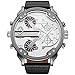 Mens Watches Dual Time Zone Quartz-Watch Oulm Leather Strap Big Face Military Quartz Clock White Dial Relogio Masculino