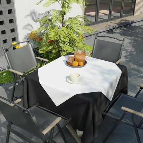 Image of Encasa XO Dining Table Cover Rectangular 85x85 cm | Waterproof Textured Polyester Dining Table Cloth | Machine Washable Tablecloth | ZZ White