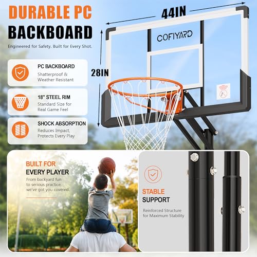 Image of Cofiyard Basketball Hoop Outdoor with 44&48&54 Inch Shatterproof Backboard,10FT Height Portable Basketball Hoop with Sandbag, Adjustable Basketball Goal with Wheels