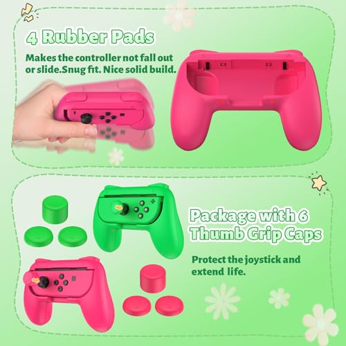 Image of FASTSNAIL Grips Compatible with Nintendo Switch for Joy Con & OLED Model for Joycon, Wear-Resistant Handle Kit Compatible with Joy Cons Controllers, 2 Pack(Green and Pink)