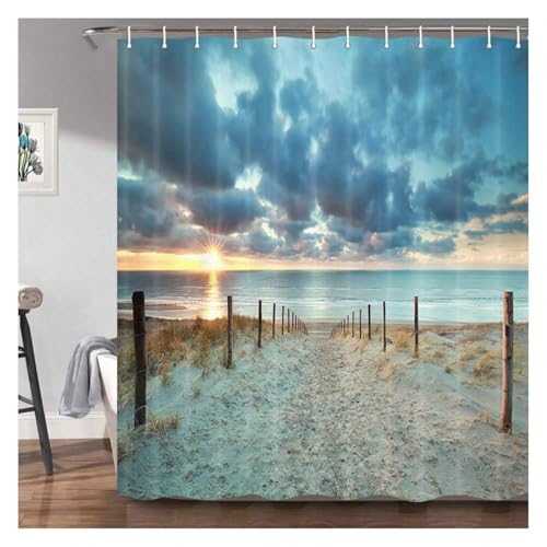 Rideau de douche de plage imperméable en polyester anti-éclaboussures paysage tropical