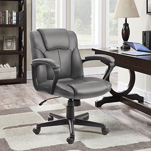 Shahoo Office Chair Swivel Task Seat With Ergonomic Mid-Back, Waist Support, Pu Leather (1Pack), Gray #TOP1