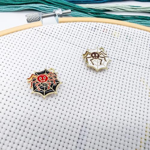 Image of Halloween Black and White Spider Web Cross Stitch Needle Minder, Needle Minder Magnetic, Needle Holder for Cross Stitch, Sewing, Embroidery and Needlework Accessories, Enamel and Magnetic(2 PCS)