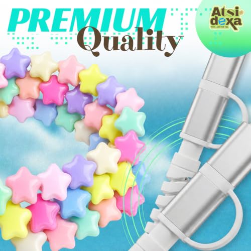 Image of 4-in-1 Beaded Charging Cable, MFi Certified, Works with CarPlay, 3.3FT 60W Fast Charger Cord for iPhone 17 /16 /15 /14 /13 /12 /11, iPad, Samsung, Android and More (Pastel Stars)