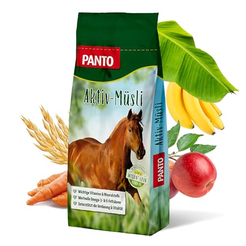 PANTO Pferdefutter Aktiv-Müsli 20 kg – verdauungsförderndes Fruchtmüsli für Pferde mit Banane, Apfel und Karotte – mit Omega-3 Fettsäuren