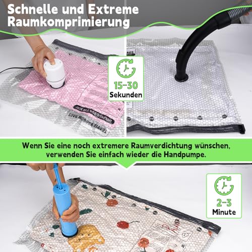 Vakuumbeutel für Kleidung mit Elektrischer Luftpumpe, 9 Stück Vacuum Bags (3x 40x50cm, 3x 40x60cm, 3x 40x60cm), Wiederverwendbare Vakuumierbeutel für Reisen, Bettwäsche, Umzug, Tägliche Aufbewahrung