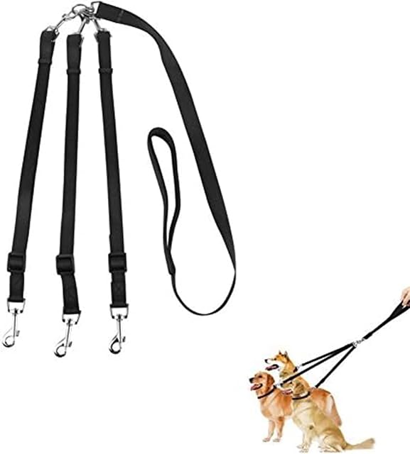 ASOCEA 3 Feuille de chien 3 en 1 Détachement de laisse pour chien multiple 360° Poignée souple rembourrée pour la marche et le piégeage de deux ou trois chiens (noir)
