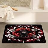 JAWO Cat Red Bathroom Rugs Bath Mat,Funny Black Cat Pentagram Death Decor Non Slip Bath Rugs for Boys Girls,17X29IN