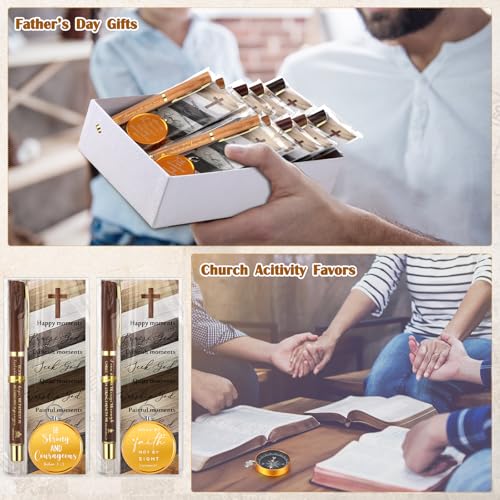 Brújula religiosa grabada con versículo bíblico y bolígrafo de bambú para hombres miniatura 5