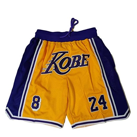 Enjeolon Basketball Shorts, Men Retro Mesh Embroidered with Pockets, Mens Fans Workout Gym Athletic Casual Shorts (X-Large, Yellow Kobe)