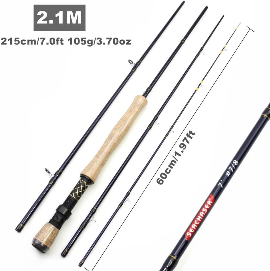 1.98M 2.1M 2.4M 2.7M Carbon 4 Sections Fly Fishing Rod LW 7/8 Fast Action Freshwater Fly Rods for Trout Salmon Fishing Portable Sea Pole