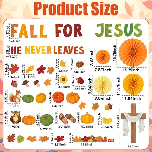 Image of Fall Christian Bulletin Board Decorations Set Fall for Jesus He Never Leaves Paper Cutouts for Classroom Autumn Sunday School Church Cross Cutout for Religious School Office Wall Decor