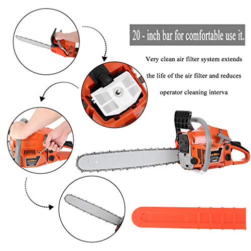 58CC 2-Stroke Bar Gasoline Powered Chainsaw, 20-Inch Chainsaw, Cordless Handheld Gasoline Power Chain Saws for Cutting Trees, Wood, Garden and Farm (Orange)