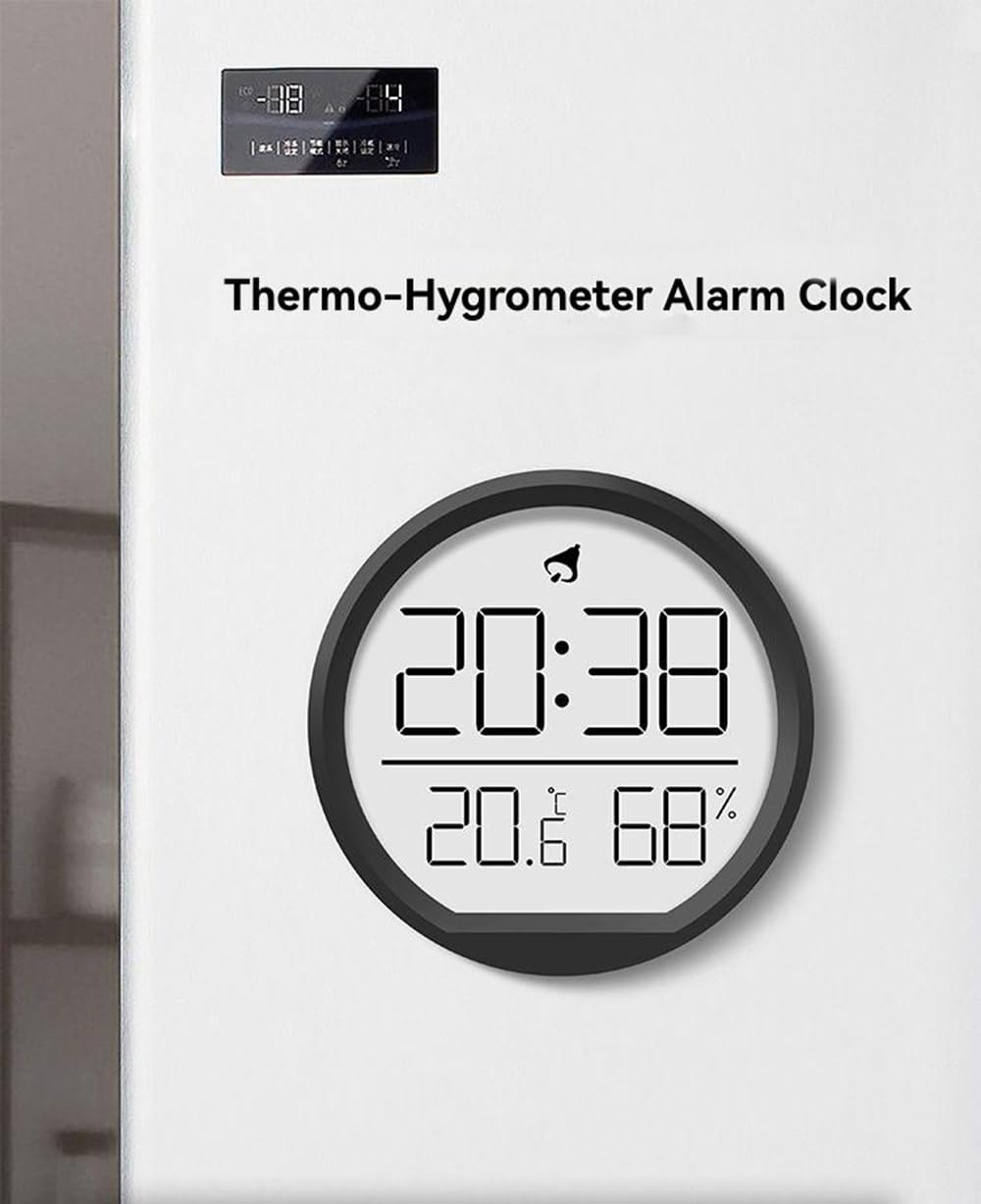 Reloj digital ThreeH con función de alarma y monitor de temperatura, diseño magnético/montable en pared para hogar y oficina, negro