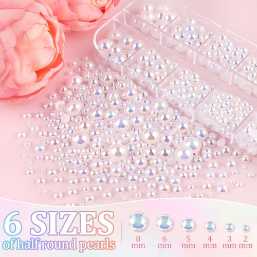 Image of Flatback Pearls for Crafting with 3Pcs 10ml B7000 Jewelry Glue, 1 Box of Half Round White AB Pearls, Bedazzling Beads for DIY Crafts Clothing Tumblers Shoes Embellishment Nail Art