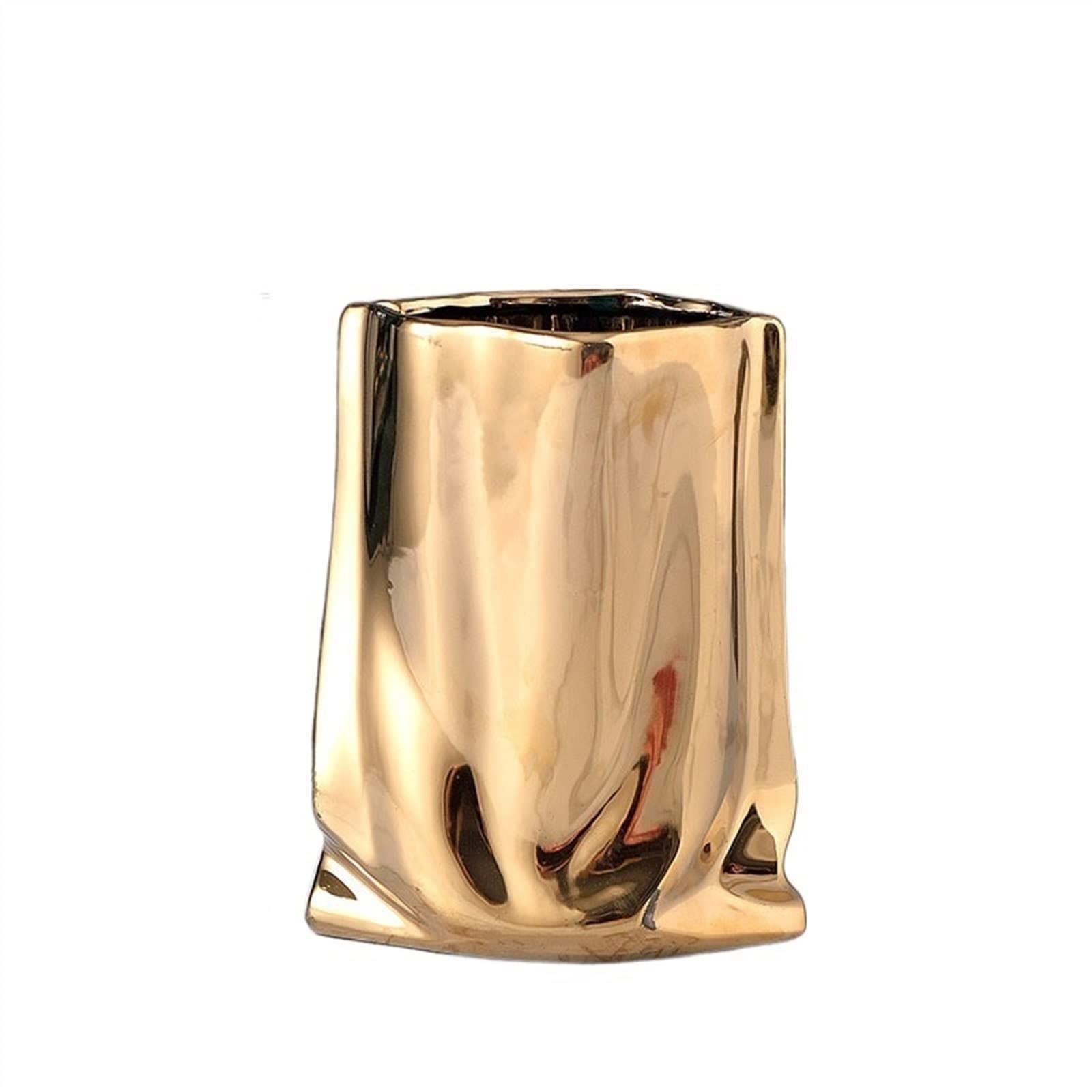 Centerpiece Vases Pleated Texture Ceramic Vase Plated Potted Plants Desk Decoration Flowers Pots Decorative Flower Arrangement Floral Vases(Golden)