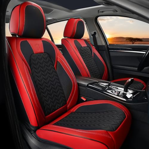 Image of Coverado Car Seat Covers Full Set, Leather Seat Covers, Automotive Seat Covers for Cars, Car Seat Covers Front Seats Back, Car Seat Protector Car Seat Cushion Universal Fit Most Cars Trucks, Black&Red
