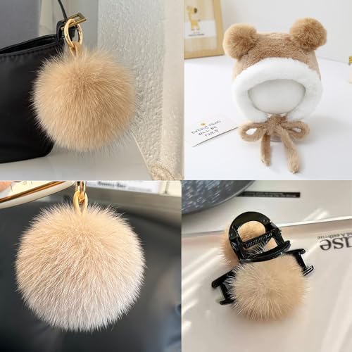 Image of 10Pcs Brown 3.2Inch Faux Fur Pom Poms for Hats with Elastic Loop DIY Crafts