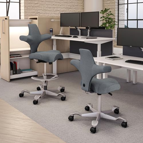Image of HAG Capisco Sit to Stand Chair-Silver Frame-Upholstered Dark Gray-with Foot Ring