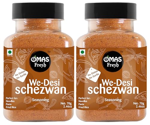 Image of Omas Fresh Jain We-Desi Schezwan Seasoning | No Onion, No Garlic Masala Best for Making Noodles, Pasta, Fried Rice, Nachos (70g, Pack of 2)