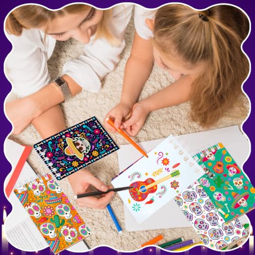 JIUGUOBAO 24 Pcs Day of the Dead Mini Spiral Notebooks Dia De Los Muertos Pocket Notepads Journal Memo Pads for Day of the Dead Birthday Party Favors Gifts Goodie Bag Office School Classroom Rewards - Image 6