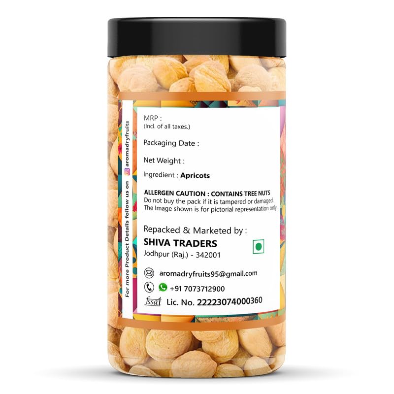 Image of AROMA Premium Turkish Dried Apricots 250gm | Exotic Seedless Khumani /Jardalu Dry Fruits | Whole Natural, Soft & Juicy Healthy Snack (Jar Pack)