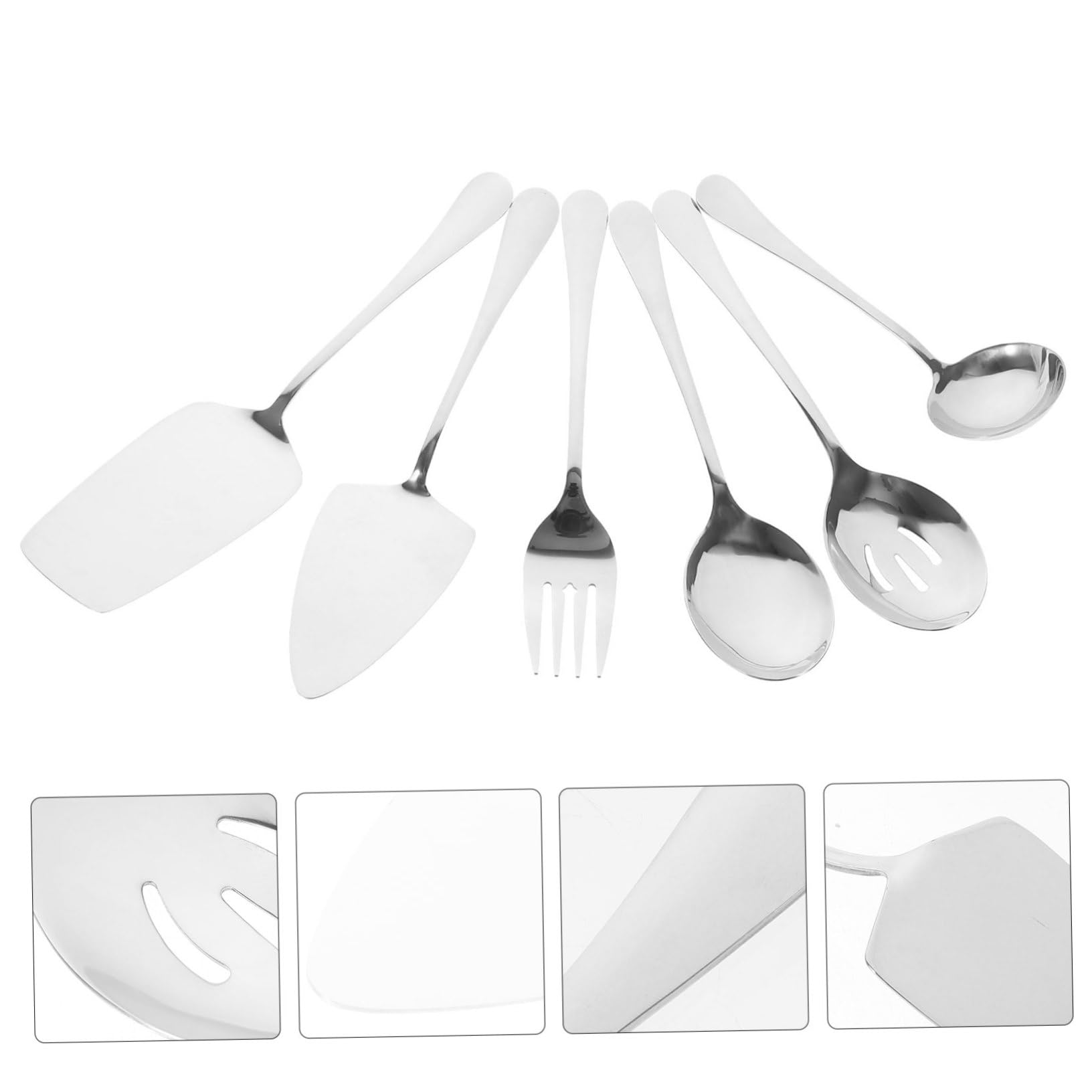SHINEOFI 6 piezas Cubiertos de Acero Inoxidable Cubiertos Portátiles para Servir Buffet Utensilios para Fiestas y Hogar Incluye Tenedor Cuchara y Cucharón Fáciles de Limpiar y para Uso