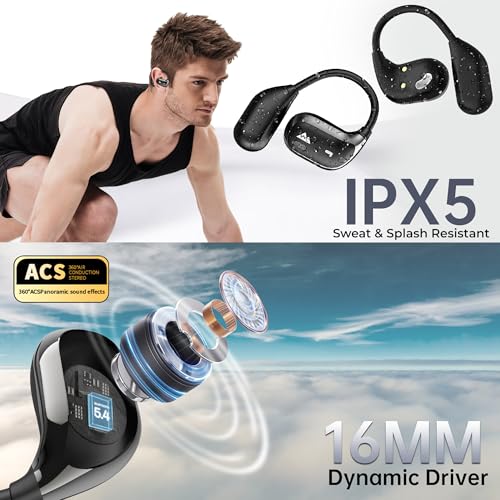 Image of WeCool Moonwalk M2 Pro Open Ear Earbuds Wireless with Ergonomic Ear Hooks, Bluetooth 5.4 Ows Earphones with Call Noise Reduction, Ear Safe Headphones with Mic, 60H Playtime, Leather Zip Case, IP55