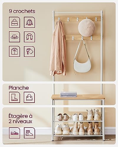 Porte-manteau 3-en-1 avec banc 9 crochets HSR041W09 VASAGLE