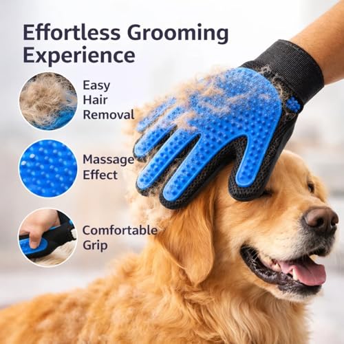 Image of Dog Grooming Combo Tick & Flea Shampoo 200ml + Oatmeal Shampoon 200ml with Deshedding Glove | Anti Tick Cleansing Moisturizing Bath Care Kit for Dogs | Fur Removal Massage Glove Grooming