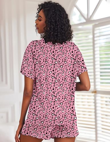 Image of Ekouaer Pajamas Set for Women Short Sleeve Lounge Set 2 Piece Loungewear PJs Soft Cute Lightweight Sleepwear